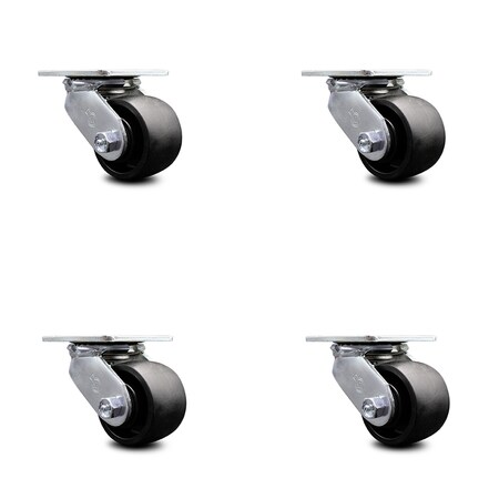 Service Caster 3.25 Inch Glass Filled Nylon Swivel Caster Set with Ball Bearing and Swivel Lock SCC-30CS3420-GFNB-BSL-4